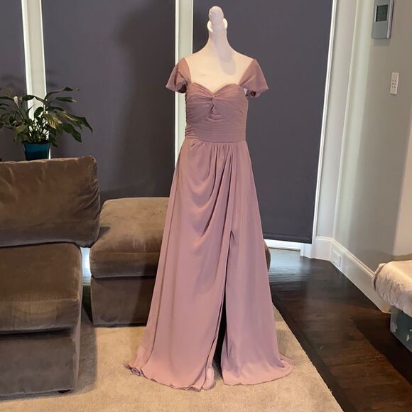 Women’s Full Length Chiffon Bridesmaid Party Prom Dress Leg Slit Size 10 - Picture 1 of 12